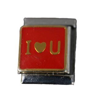 D'linQ " I Heart U" Stainless Red Gold Elastic Stretch Chain Link Italian Charm